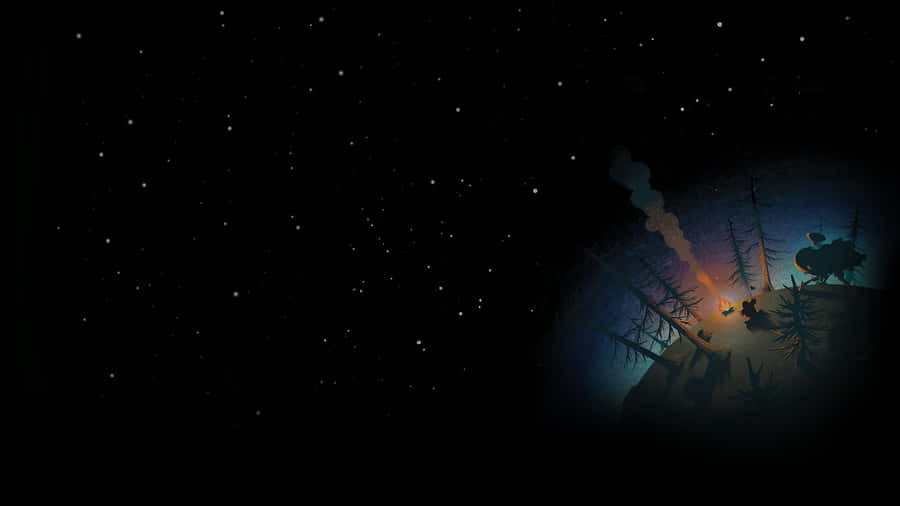 Outer Wilds Campsite On Starry Night Wallpaper