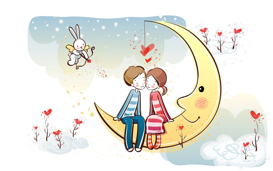 Over The Moon Love Drawings Wallpaper