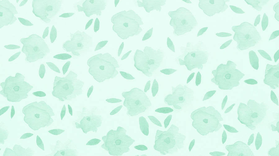 Painted Flowers Sage Green Desktop Wallpaper