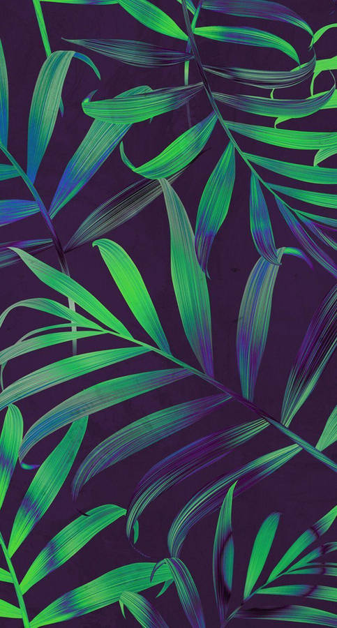 Painted Green Leaves Aesthetic With Dark Backdrop Wallpaper