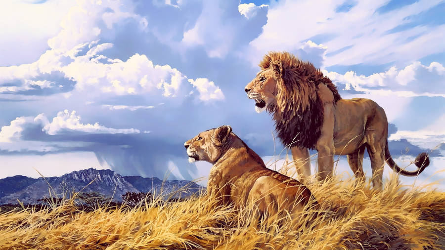 Painting Of Lion Desktop Wallpaper