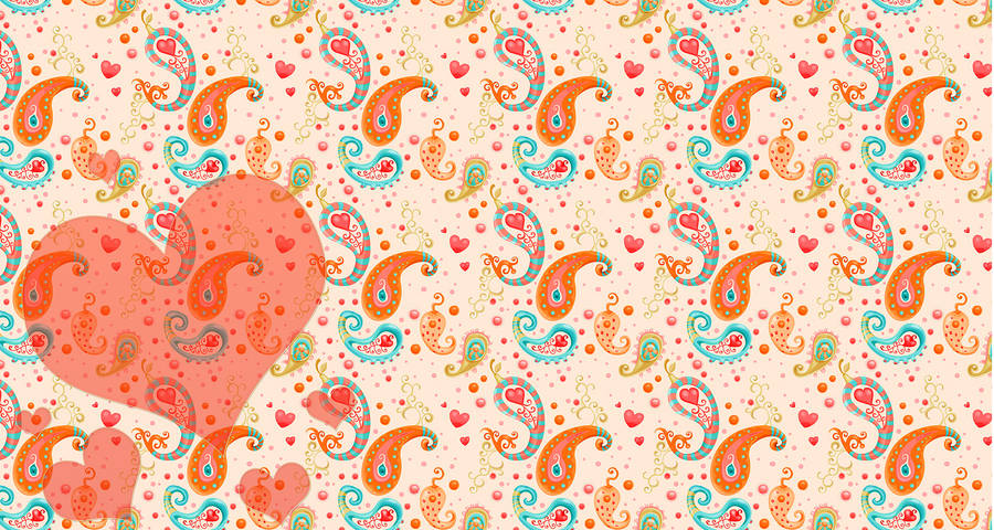 Paisley Print Pattern With Heart Wallpaper