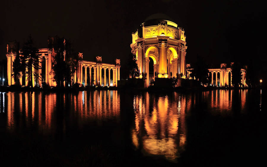 Palace Of Fine Arts Orange Lights Wallpaper