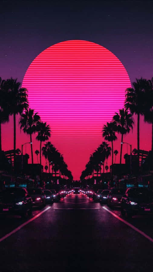 Palm Tree Highway Pink City Wallpaper