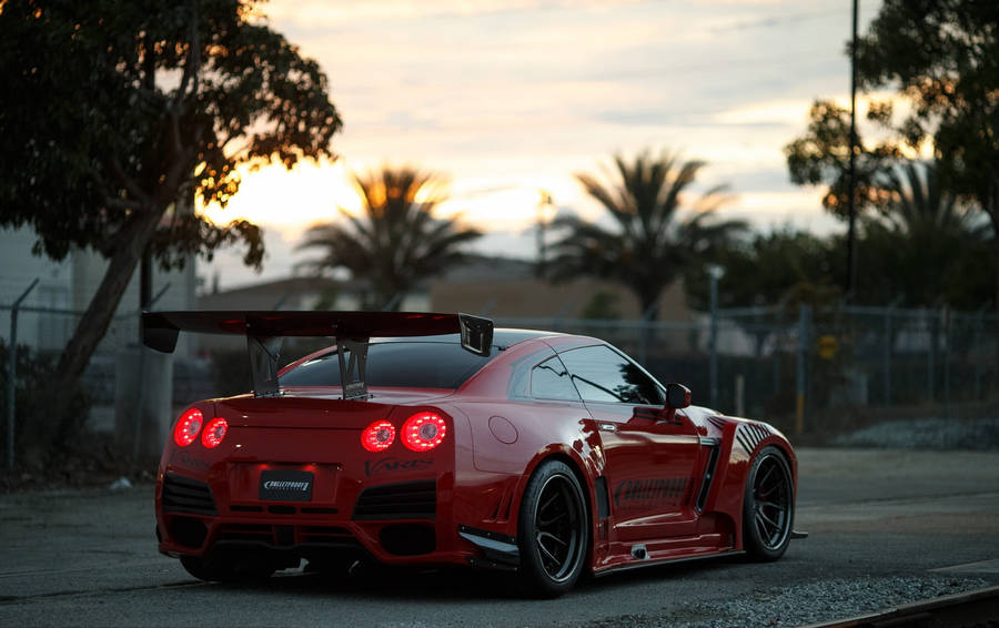 Palm Tree Sunset Red Car Wallpaper