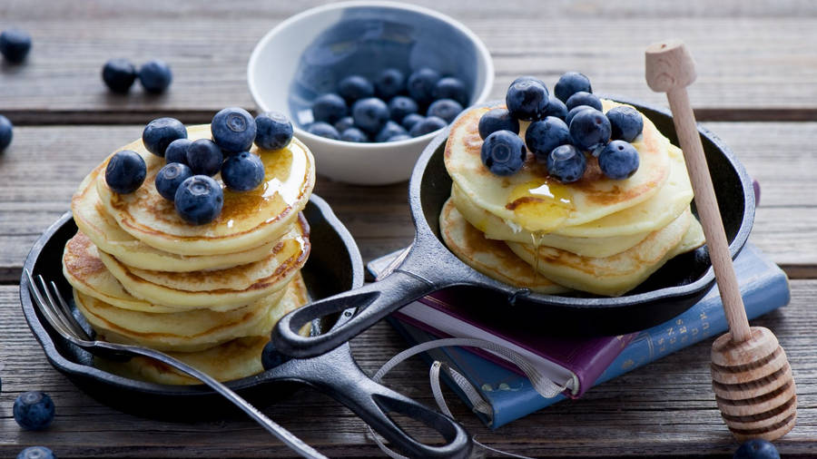 Pancakes On Pan With Berries Wallpaper