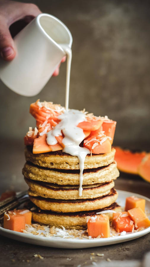 Pancakes With Poured Milk Wallpaper