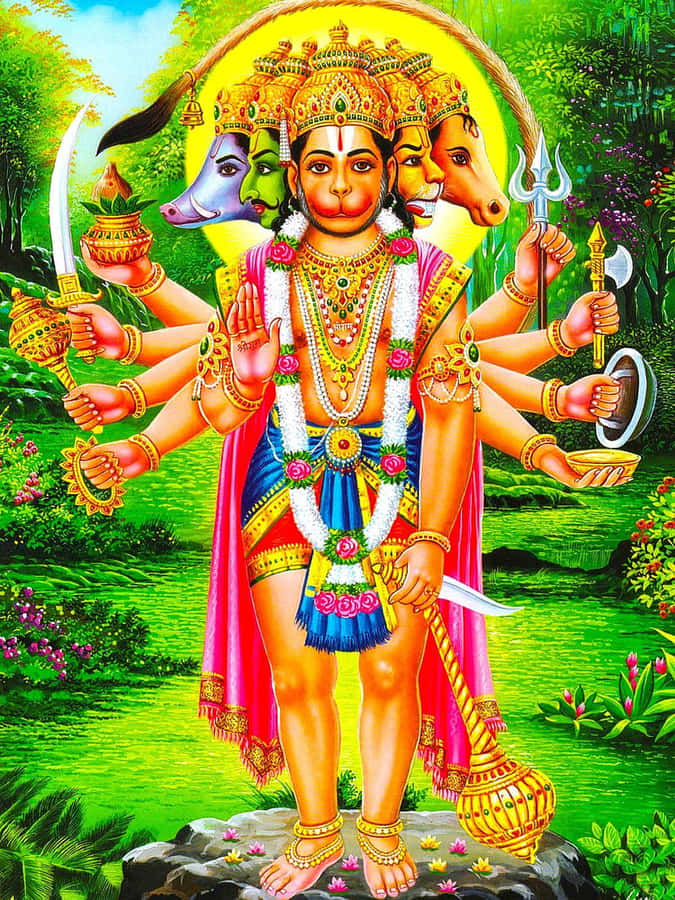 Panchamukha Hanuman Traditional Art Wallpaper