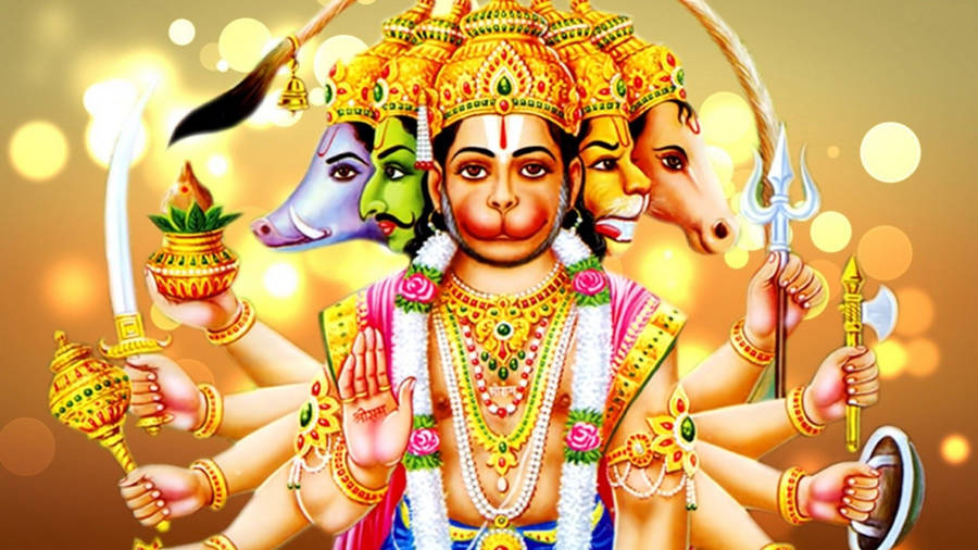 Panchmukhi Hanuman With Light Circles Wallpaper