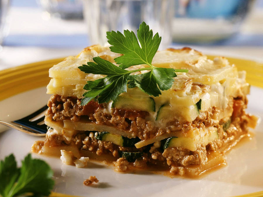 Parsley Leaf Over A Cakey Moussaka Wallpaper