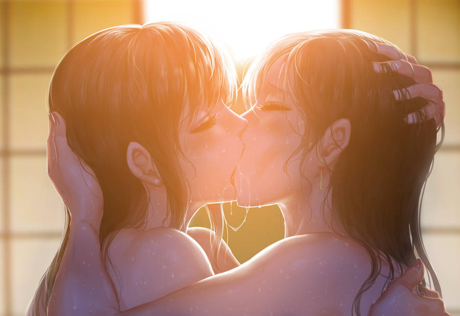 Passionate Anime Women Kissing Wallpaper WallpapersOK