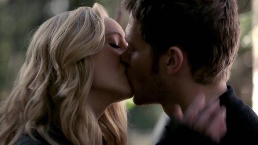Passionate Moment Between Caroline Forbes And Klaus Wallpaper