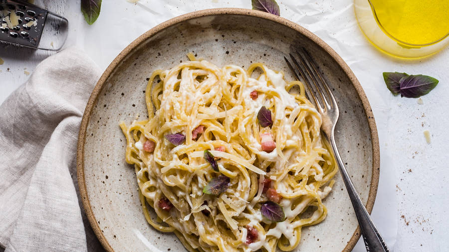 Pasta On Plate With Fork Wallpaper