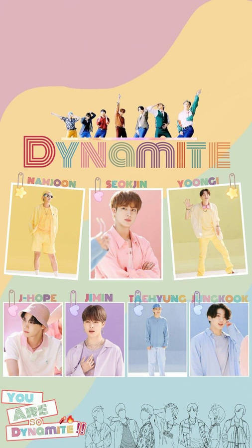 Pastel Aesthetic Bts Dynamite Collage Wallpaper