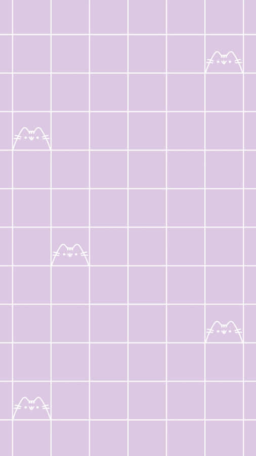 Pastel Aesthetic Grid Purple Pusheen Wallpaper