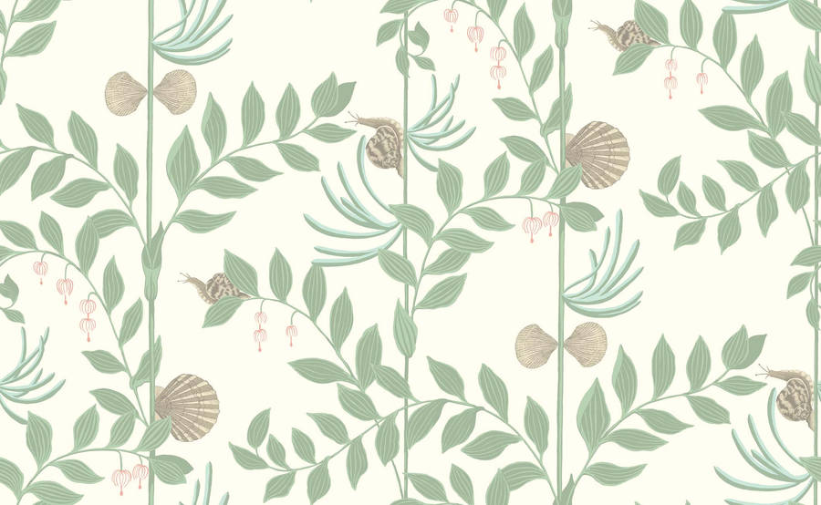 Pastel Green Shells And Leaves Wallpaper