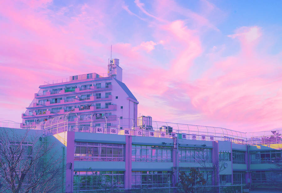 Pastel Japanese Aesthetic Of A Pink Sunset Wallpaper