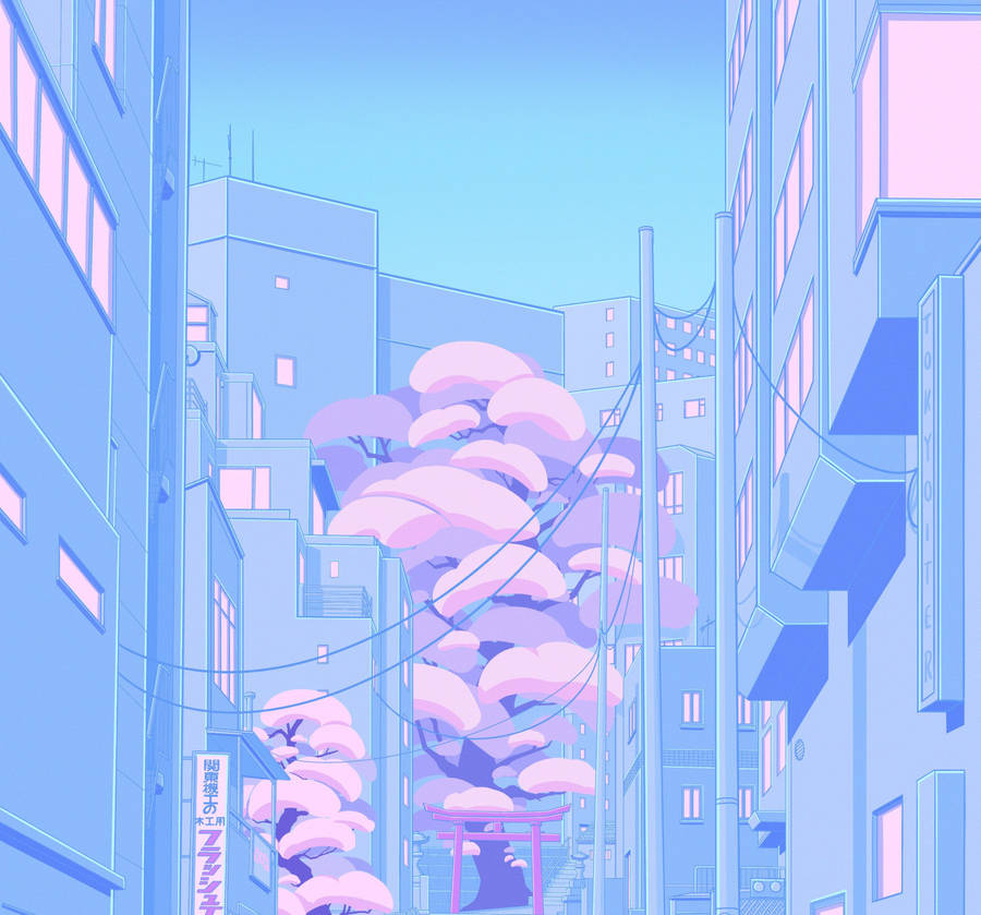 Pastel Japanese Aesthetic Of Cityscapes Artwork Wallpaper