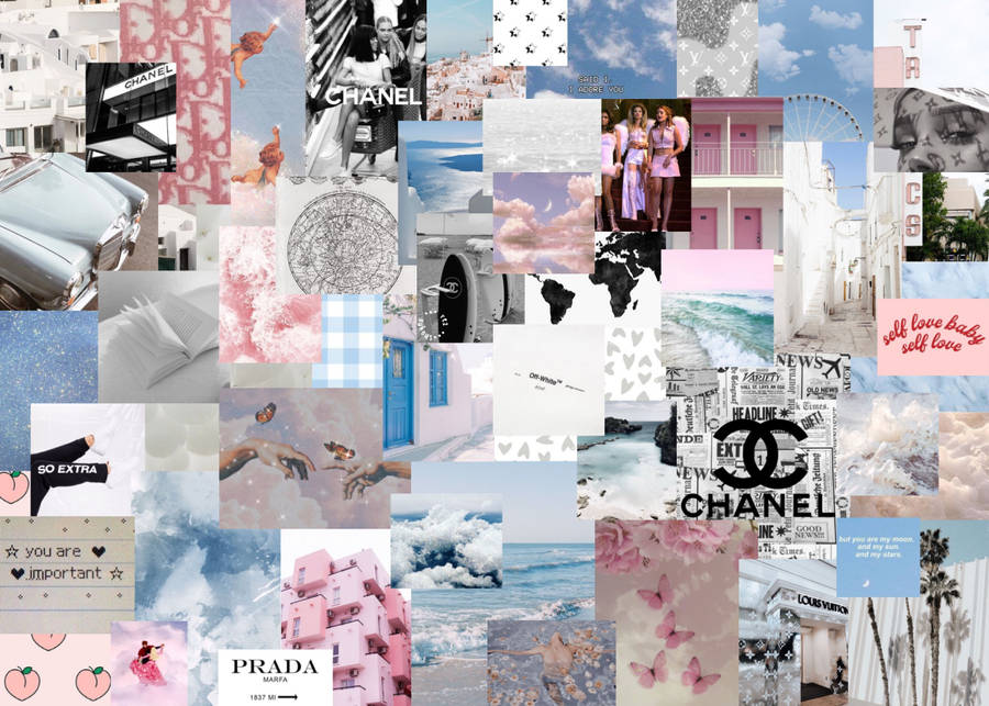 Pastel Pink And Blue Collage Wallpaper