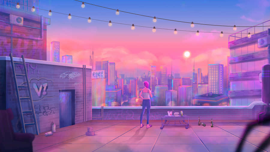 Pastel Pink City Art Wallpaper