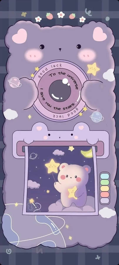 Pastel Purple Camera Cute Bear Wallpaper