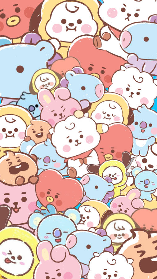 Pastel Purple Cooky And Bt21 Friends Wallpaper