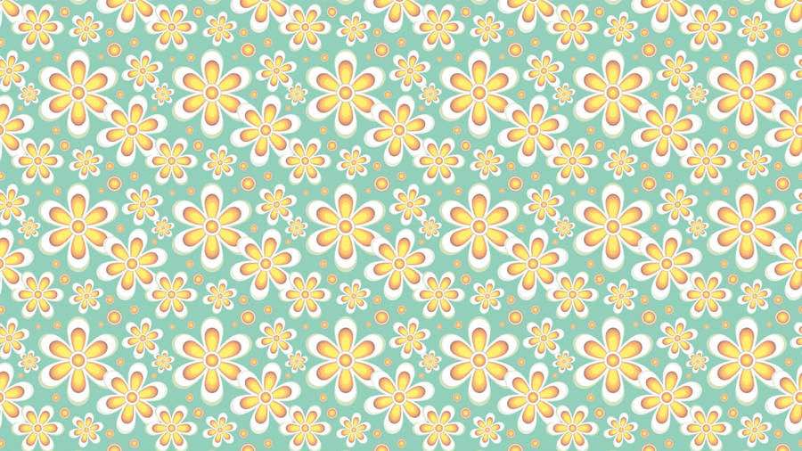 Pastel Yellow Flower Pattern Teal Background Wallpaper