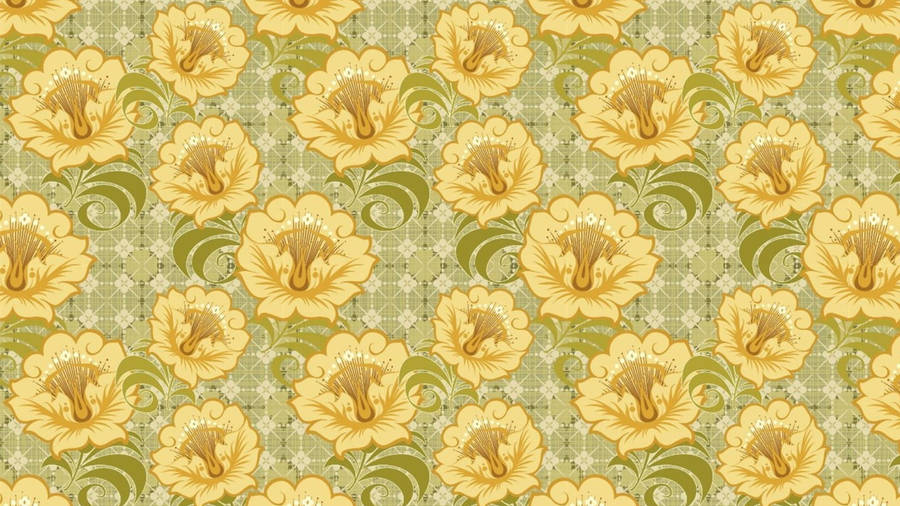 Pastel Yellow Vector Flowers Pattern Wallpaper