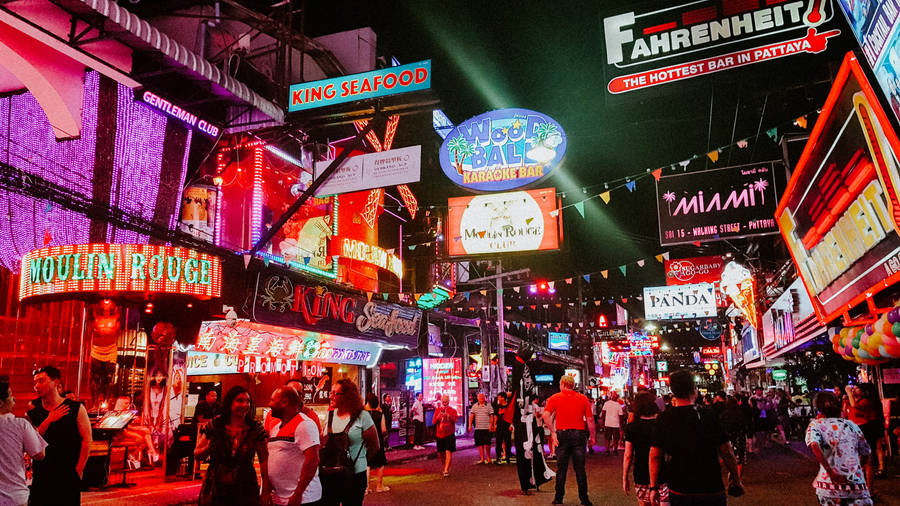 Pattaya City With Neon Lights Wallpaper