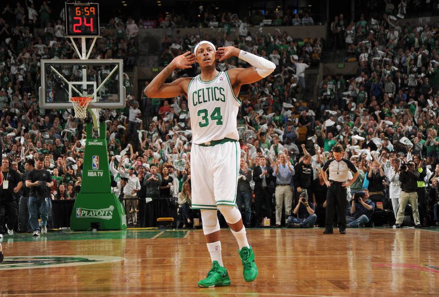 Paul Pierce With Hands On Ears On Court Wallpaper