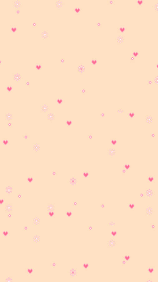 Peach Background Pink Hearts Wallpaper