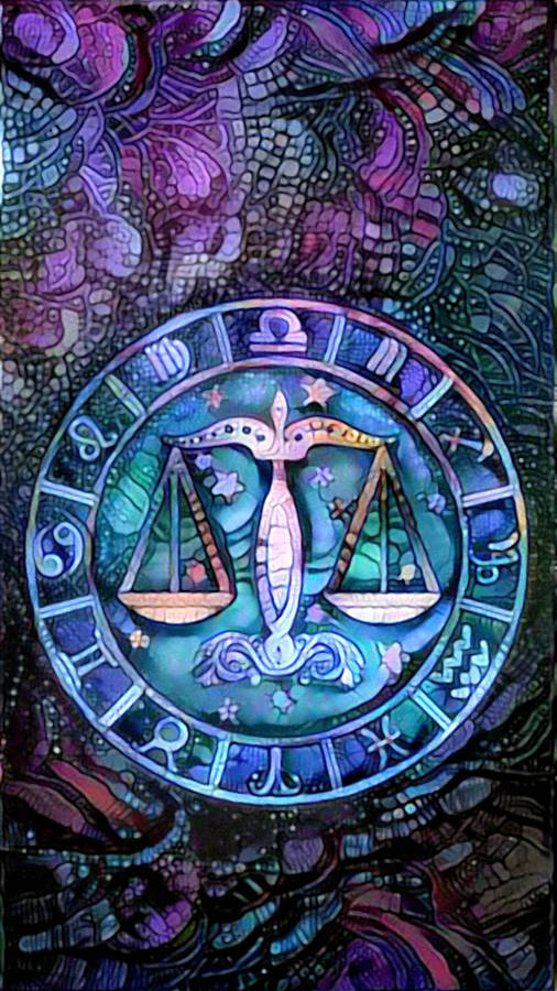 Peacock Libra Zodiac Mosaic Wallpaper