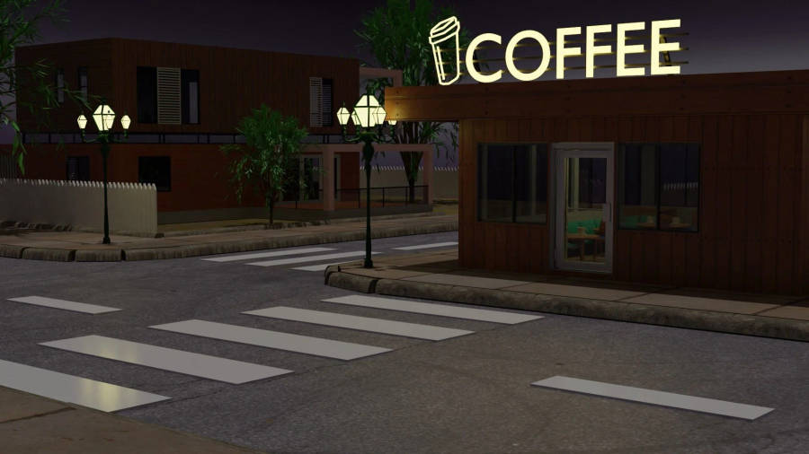 Pedestrian Lane Outside Coffee Shop Wallpaper