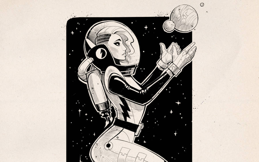 Pencil Drawing Astronaut Planets Wallpaper