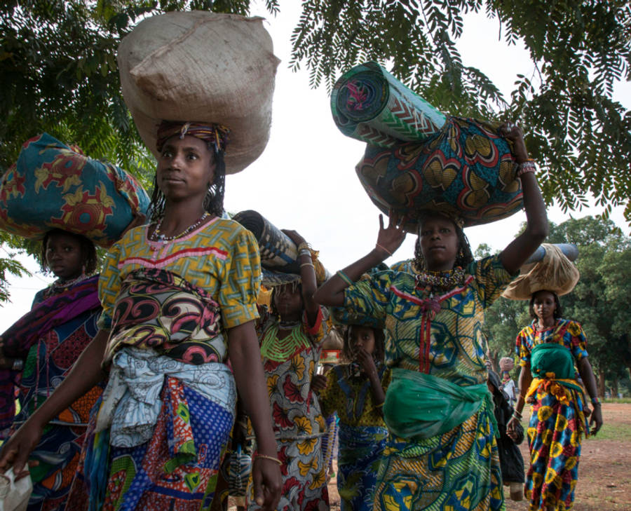 People Carrying Sacks Central African Republic Wallpaper