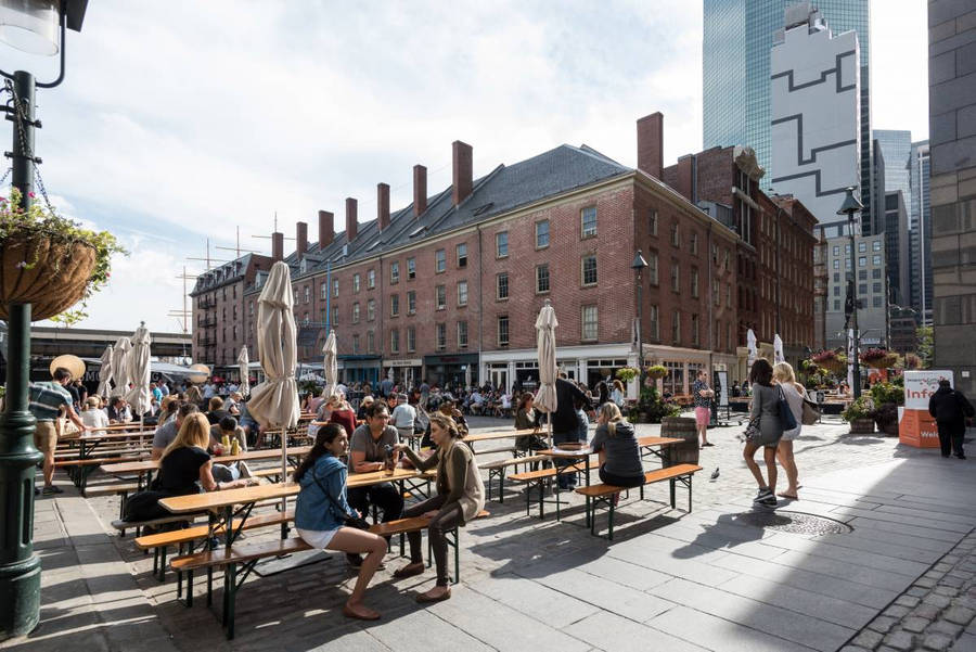 People Enjoying At South Street Seaport Wallpaper