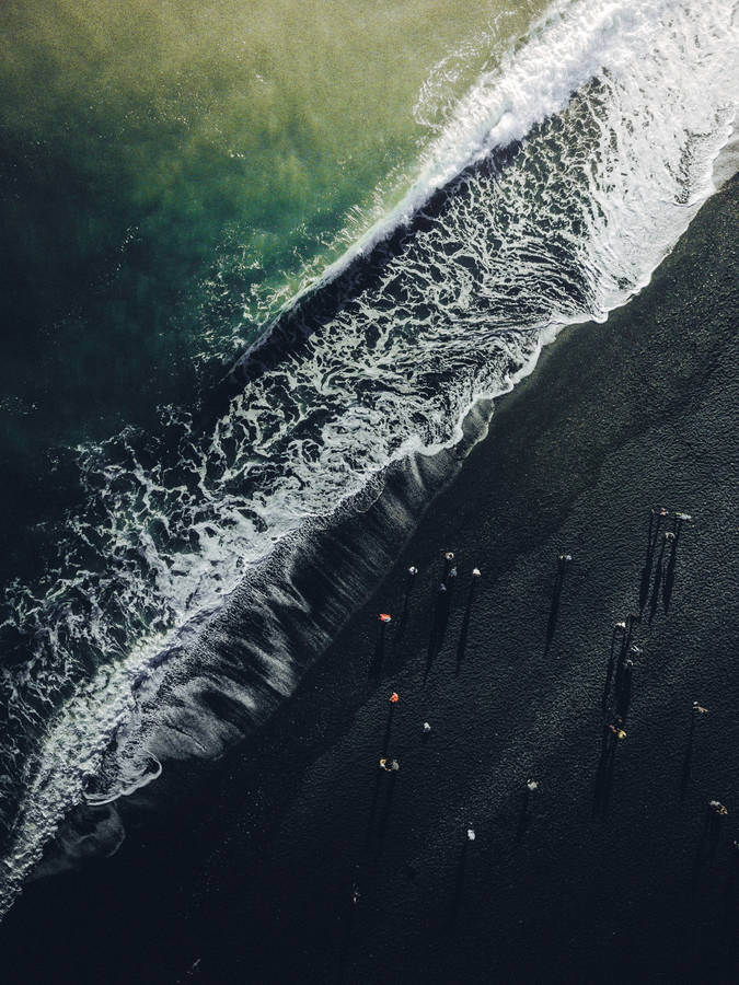 People From Afar Beach Wave Iphone Wallpaper