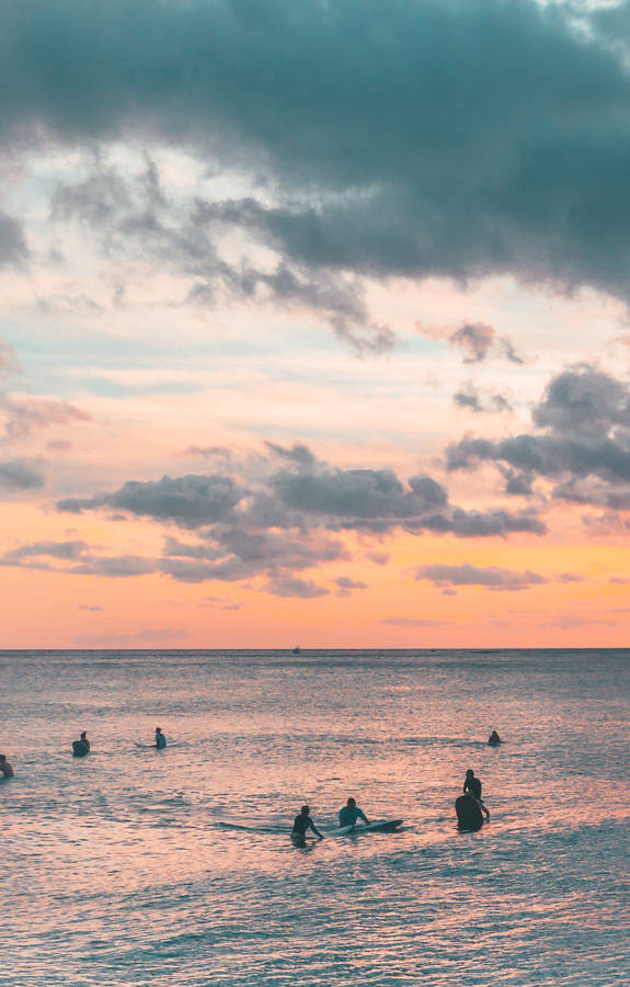 People Swimming Silhouette On Beach Sunrise Wallpaper