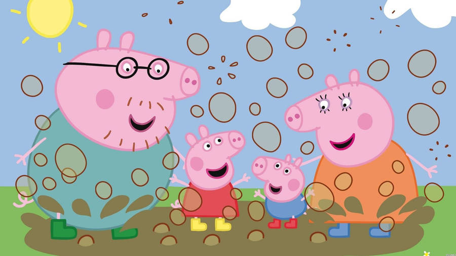 Peppa Pig Family In Puddle Wallpaper