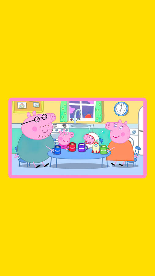 Peppa Pig Phone Family Yellow Background Wallpaper