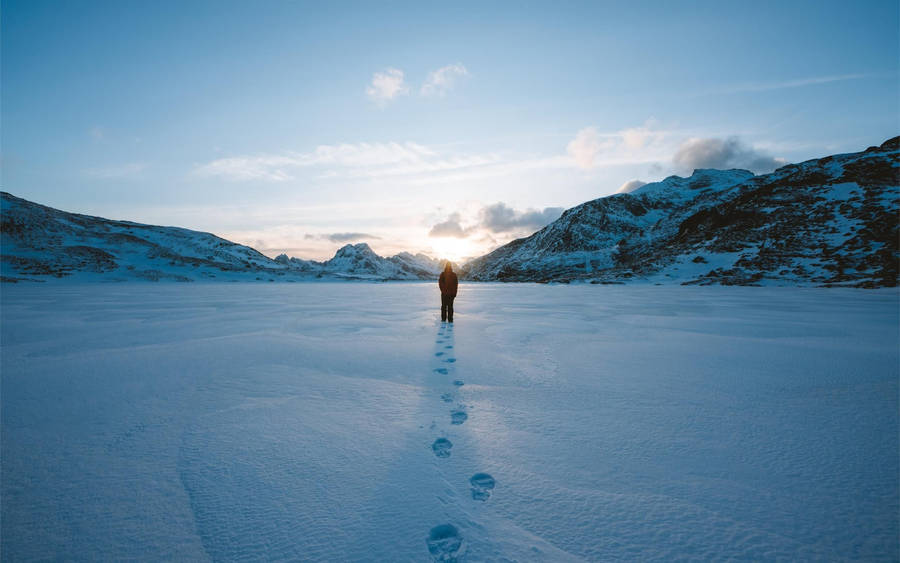 Person Frozen Lake Wallpaper