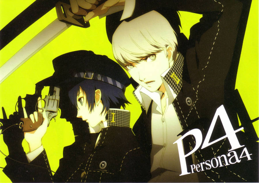 Persona 4 Naoto And Yu With Logo Wallpaper