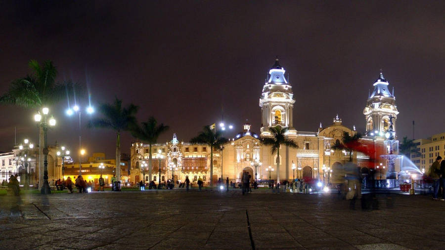 Peru Arequipa Cathedral At Night Wallpaper