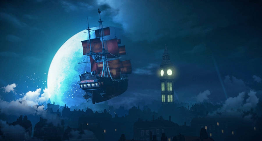 Peter Pan Floating Ship Wallpaper