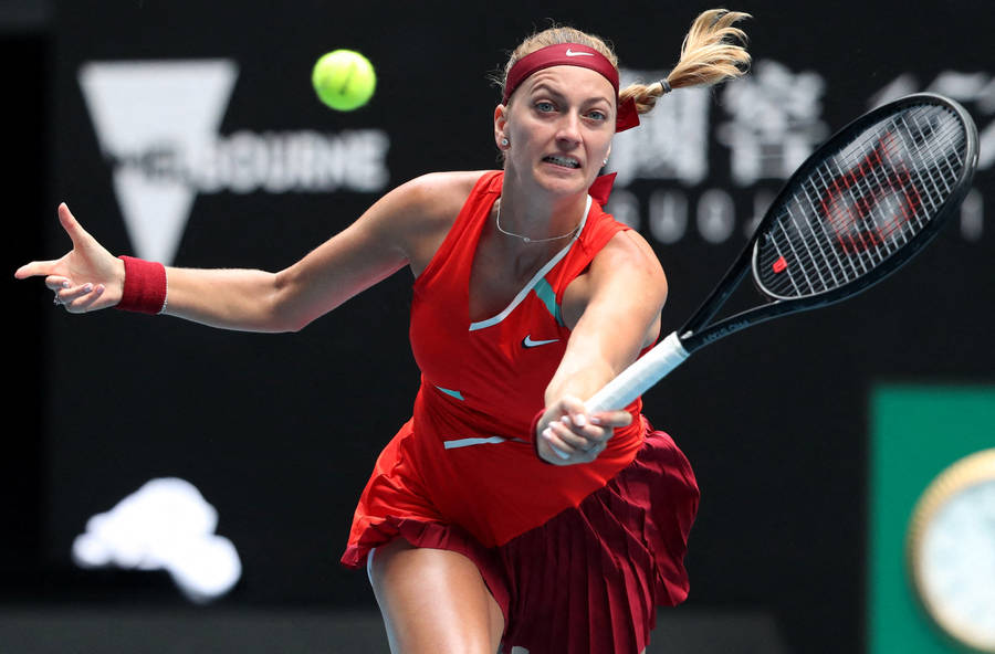 Petra Kvitova Running To Hit Ball Wallpaper