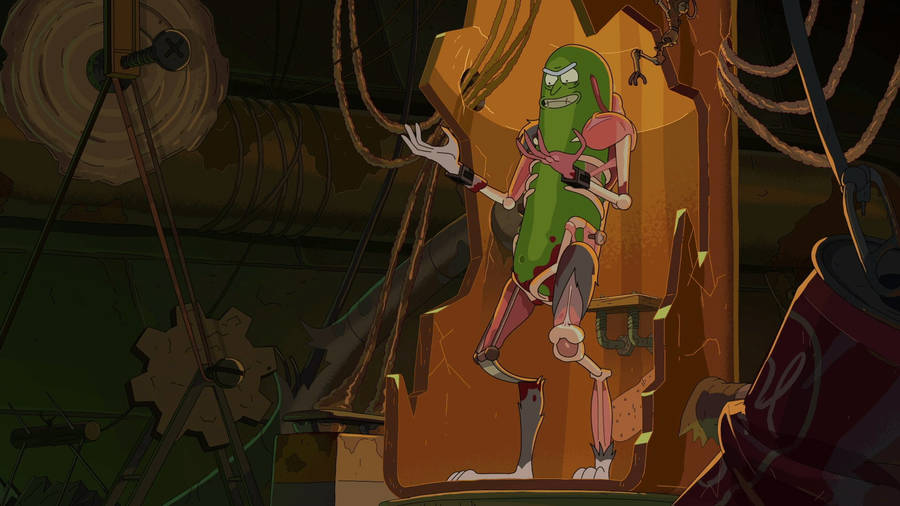 Pickle Rick In His Makeshift Throne Wallpaper