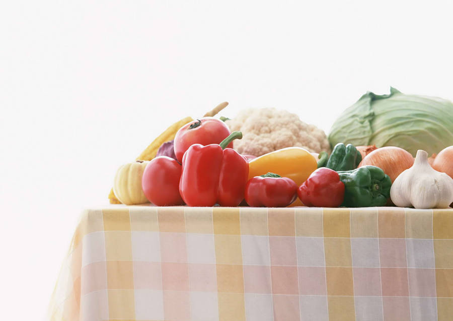 Picnic Table Of Vegetables Wallpaper