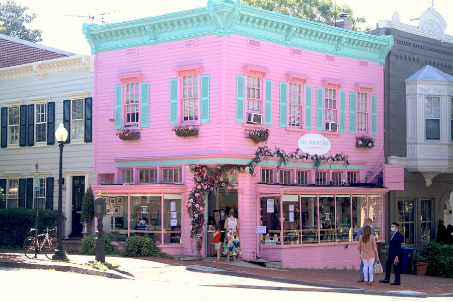 Picturesque View Of A Pink Deli In Georgetown Wallpaper