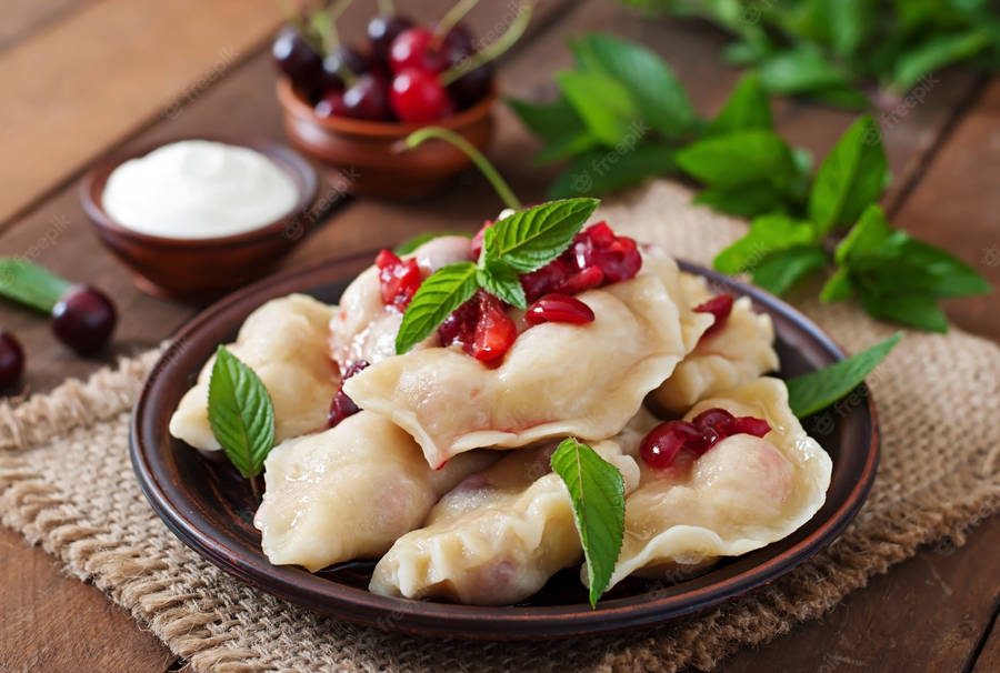 Pierogi And Red Cherries Wallpaper