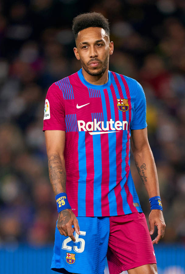 Pierre-emerick Aubameyang Blue Red Barcelona Jersey Wallpaper